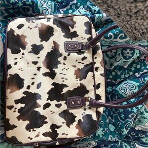Cow Print laptop Bag with Brown Trim